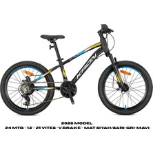 Kron Xc 75 - 24 Mtb - 13' - 21 Vites -V.brake - Mat Siyah/sarı-Gri-Mavi