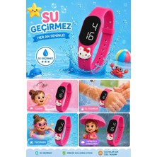 Çocuk Kol Saati Dokunmatik LED Su Geçirmez Fuşya Kedi (Akıllı Saat Değildir)