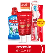 Colgate Optic White Kahve, Çay Kullananlar 50Ml 2'Li Diş Macunu, Orta Diş Fırçası, Ağız Bakım Suyu 500Ml+Fırça Kabı