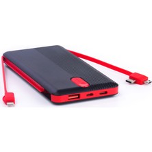 Sword 10000 mAh Kendinden Kablolu Powerbank Hızlı Şarj Teknolojisiyle Siyah - Kırmızı Renkli