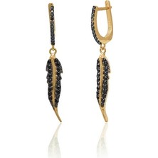 Emiliano Jewellery Zirkon Taşlı Altın Kaplama Sallantılı Yaprak Gümüş Küpe