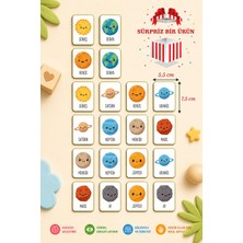 Karbonsoft Zeka Kartları Ahşap Eğitici Hafıza Eşleştirme Oyunu Sevimli Gezegenler Oyuncak ( 5,5 x 7,5 Cm)