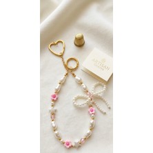My Balli Store Inci Boncuklu Pembe Çiçekli Çanta Charmı