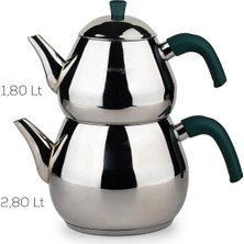 Porsima 1030-2 Damla Bakalit Kulp Mega Boy Paslanmaz Çelik Çaydanlık Takımı - Yeşil - 1,80-2,80LT