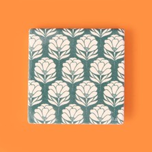 Matmel Kitchen Beyaz Çiçekli Taş Bardak Altlığı - Renkli - 10X10 cm