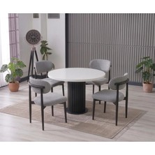 JoyMassa Lina Bohem 90X90 Beyaz/siyah Yuvarlak Masa & 4 Polo Sandalye Seti