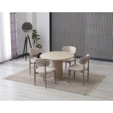 JoyMassa Lina Bohem 90X90 Traverten Yuvarlak Masa & 4 Polo Sandalye Seti