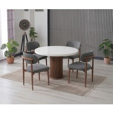 JoyMassa Lina Bohem 90X90 Beyaz/ahşap Yuvarlak Masa & 4 Polo Sandalye Seti