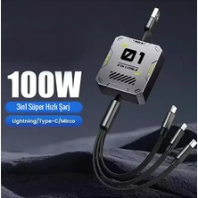 The Wlue 3in1 100W Geri Çekilebilir Hızlı Şarj Kablosu | 120CM | USB To Type-C | Lightning | Micro USB