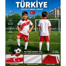 Sidas Türkiye Milli Takım Yakalı Euro 2025/26 Sezon Özel Tasarım Beyaz Kırmızı Forma Tişört Şort Çocuk Forma Takımı (Y02)