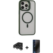 Marsilyan™- iPhone 15 Pro Max Kılıf Ahenk Klasik Özel Seri - Siyah 3D Antistatik Hayalet Cam Ekran Koruyucu + Raze Metal Kamera Lens - Gs