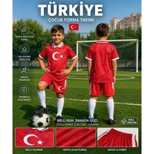 Sidas Türkiye Milli Takım Yakalı Euro 2025/26 Sezon Özel Tasarım Kırmızı-Beyaz Forma Tişört Şort Çocuk Forma Takımı (Y04)