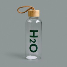 Tohana Kılıflı Bambu Kapaklı H2O Cam Matara - Şeffaf / Açık Kahverengi - 800 ml