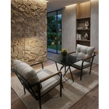Modern Style Home Loft Serisi Ahşap Detaylı Ikili Koltuk ve Sehpa Seti - Keyif Köşesi Takımı
