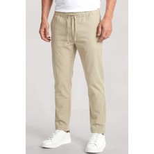 Boss Erkek Regular Fit Beli Lastikli ve Ip Bağlamalı Düz Paçalı Bej Pantolon 50558675-286