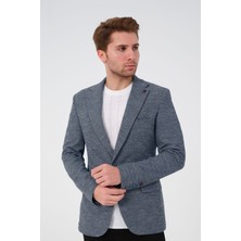Bonesti Erkek Slim Fit Blazer Ceket Mavi Desenli