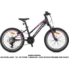 Kron Xc 75 - 24 Mtb Lady - 13' - 21 Vites -V.brake - Mat Siyah/pembe-Gri-Mavi