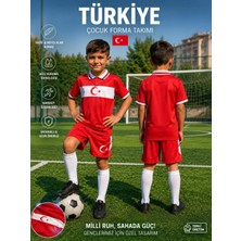 Sidas Türkiye Milli Takım Yakalı Euro 2025/26 Sezon Özel Tasarım Kırmızı-Beyaz Forma Tişört Şort Çocuk Forma Takımı (Y03)
