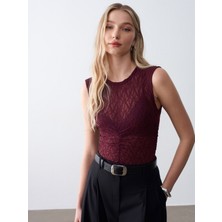 Dilvin 32492 Büzgülü Dantel Top-Bordo