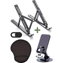 Vivesta Shop Metal Ayarlı Siyah Renk Laptop Standı Laptop Yükseltici, Mouse Pad, Telefon Tutucu, Kamera Kapatıcı