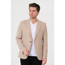 Bonesti Erkek Slim Fit Blazer Ceket Krem Kırçıllı