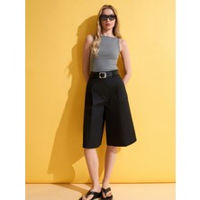 Dilvin 72705 %100 Pamuk Wide Leg Bermuda-Siyah