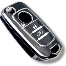 MOZOKO Fiat Egea Uyumlu Anahtar Kumanda Koruma Kılıfı Parlak Siyah Krom Çerçeveli Koruyucu Kılıf