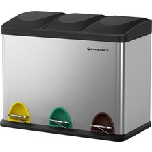 Songmics Songmıcs Çöp Kutusu Çöp Kutusu Iç Kova ile 45 Litre 3 x 15L Muelltrennsysteme Pedallı Kova Paslanmaz Çelik LTB45L