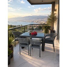 Rattan Lotus 4 Kişilik Sandalye Rattan Bahçe Balkon Masa Takımı 70X120 cm Camlı Masa Pro 1.kalite