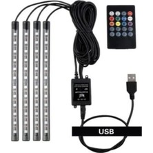Carub USB Girişli 12 Ledli 12/24 Volt Uyumlu Ayak Altı LED Kumandalı Araç Içi Aydınlatma 4 Lü Sese Duyarlı