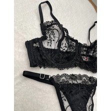 Ales Butik Transparan Dantelli Siyah Sütyen Takım