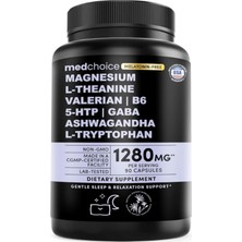 Medchoice Medchoıce  Magnezium, L-Theanıne, Valerian Root, B6,  5-Htp, Ga.ba, Asvaganda, L-Tryptophan, 90 Capsul  Non-Habit Forming Balanced Blend.