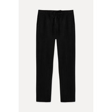Mudo Erkek Siyah Straight Fit Keten Pantolon