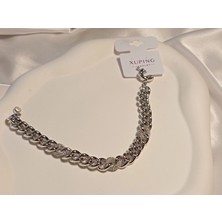 Gümüş Renk Zirkon Taşlı Zincir Detaylı Xuping Jewelry Bileklik