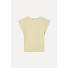 Mudo Kadın Sarı Fitted Bisiklet Yaka Kolsuz T-Shirt