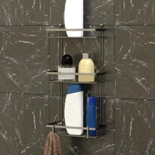 Matmel 3 Katlı Kancalı Banyo Rafı - Siyah