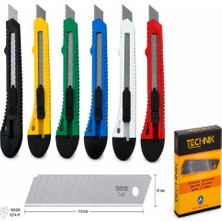 Ark Technik 18 mm Kilitli Maket Bıçağı ve Yedek Bıçak Seti Karışık Renk 1 Adet Maket Bıçağı 10'lu Yedek Bıçak