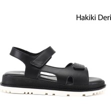 Gönderi(r) Kadın Siyah  Cırt Bantlı Hakiki Deri Sandalet