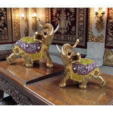 Elifeshop Yaldız Işlemeli Feng Shui Bereket Sembolü 2'li Fil Heykeli Dekoratif Biblo Ev Ofis Masa Süsü 10 Cm.