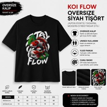 Tişört Kodu Koi Flow Oversize Siyah Unisex Baskılı Tişört