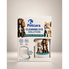 Petcura Kedi ve Köpek Göz, Kulak, Ağız Temizleme Solüsyonu - 150 ml + Temizleme Pamuğu Hediyeli