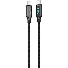 X-Level 100W Dijital Göstergeli Type-C To Type-C Örgülü Veri Aktarım Şarj Kablosu XCC8407 - Siyah