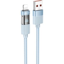 Borofone BU46 2.4A LED Ekranlı Lightning iPhone Şarj Kablosu 1.2m - Mavi