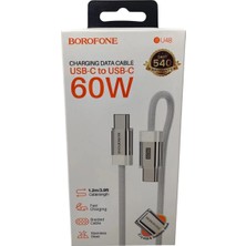 Borofone BU48 60W Type-C To Type-C Örgülü Hızlı Şarj ve Veri Kablosu (1.2 Metre) Beyaz
