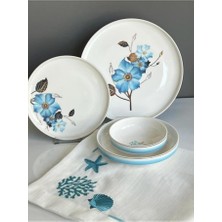 sembol Blue Rose Bone China 24 Parça Yemek Takımı