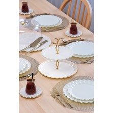 Glore Solid Krem Wavy Altın 34 Parça Tea Time