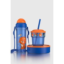 Renga Kai Cute Lion Desenli Pp 3'lü Çocuk Seti Suluk, Pipetli Bardak ve Saklama Kabı 712008 Mavi