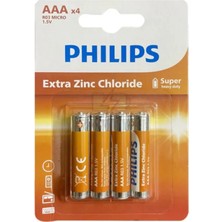 Philips R03L4B/70 Extra Çinko Klorür Aaa Ince Pil - 4'lü Paket