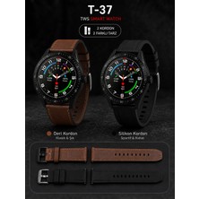 Peachtech T-37 Earpods Watch  Kulaklıklı Tws Bluetooth Arama Nabız Ölçer IP67 2 Kordonlu Smart
