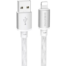 Borofone BX95 Silikon USB To Lightning Şarj ve Data Kablosu (Iphone 14, 13, 11 ve Airpods Uyumlu) Gümüş
